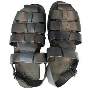 Jerusalem‎ Sandals 42 Leather Fisherman Sandals Black Woven Flat